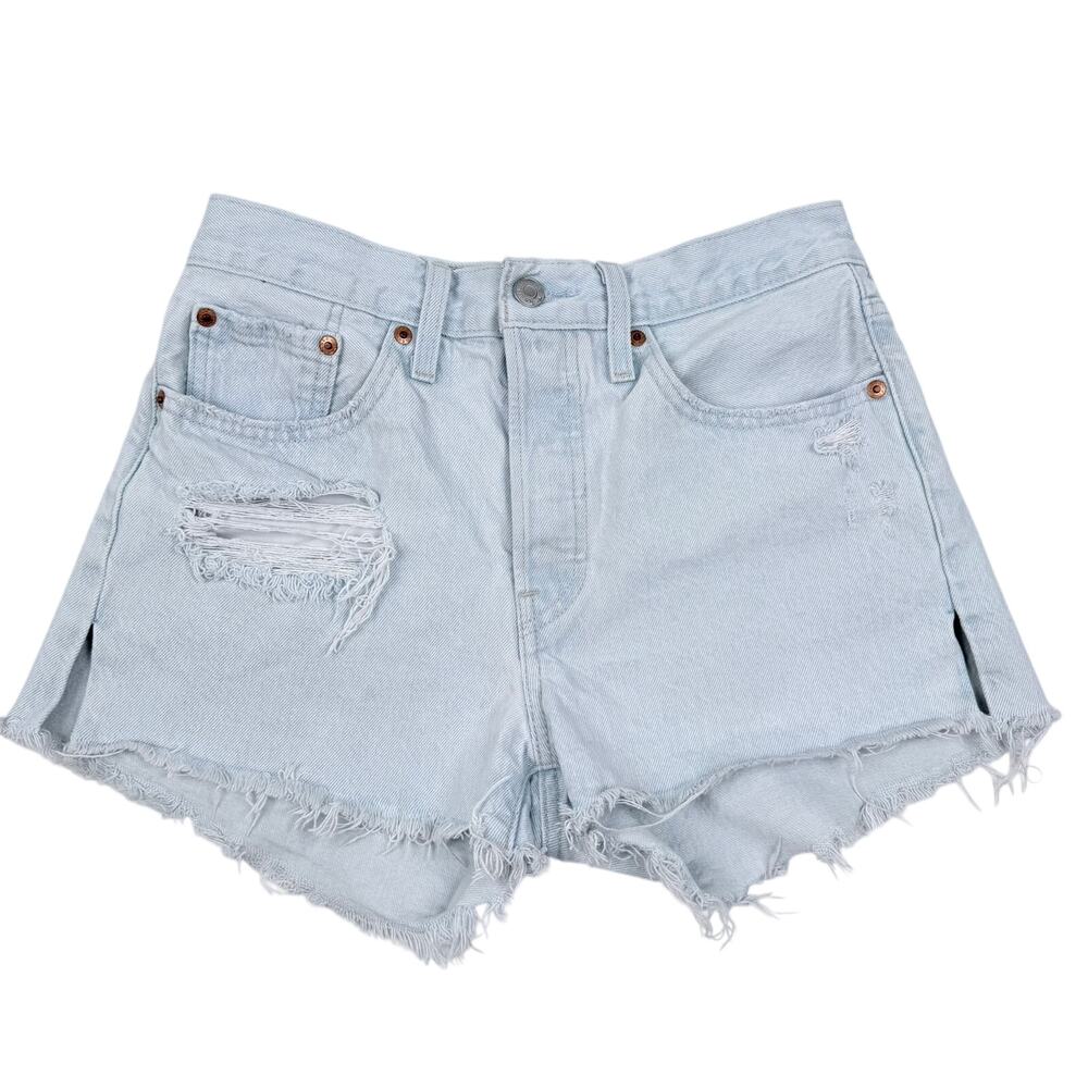 Levi’s 501 Premium Light Wash Distressed Denim Shorts W27 Big E Tab